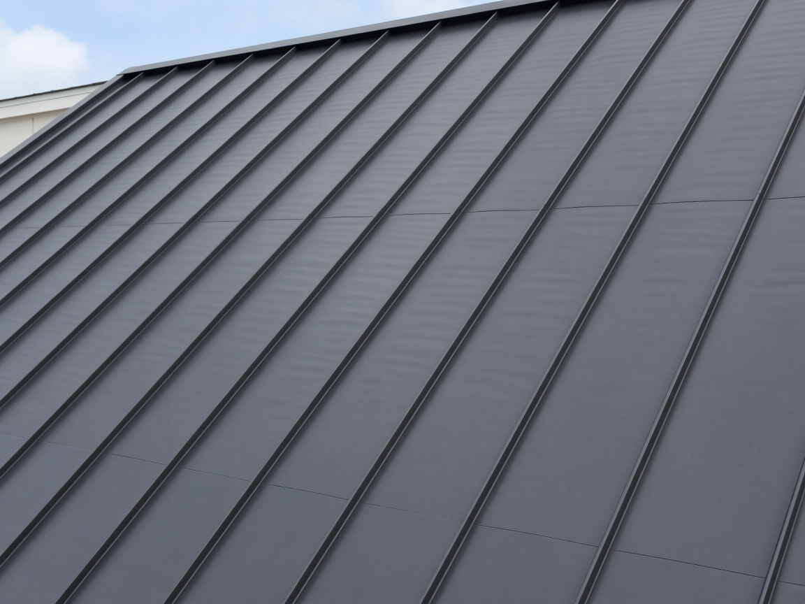 Standing-seam metal roof panels with no people, trucks, or lettering